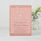 40 en Fabulous Roos Gouden Blush Roze Glitter Kaart (Staand voorkant)
