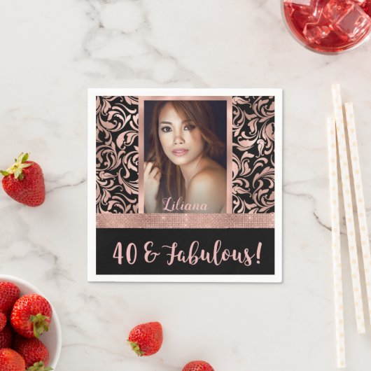 40 en Fabulous roos gouden damast 40e verjaardag Servet (Insitu)