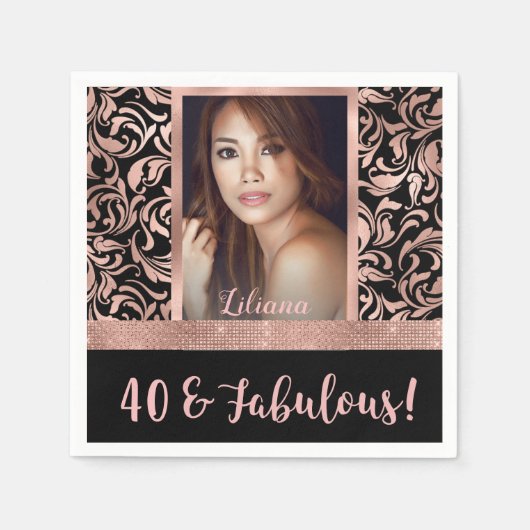 40 en Fabulous roos gouden damast 40e verjaardag Servet (Voorkant)