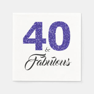 40 en Fabulous Royal Blue Glitter Verjaardagsfeest Servet