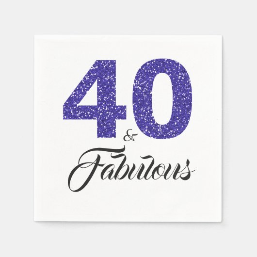 40 en Fabulous Royal Blue Glitter Verjaardagsfeest Servet (Voorkant)