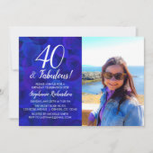 40 en Fabulous Royal Blue Photo Birthday Party Kaart (Voorkant)