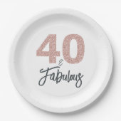 40 en Fabulous Roze Glitter Verjaardagsfeestje Papieren Bordje (Voorkant)