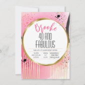 40 en Fabulous Roze Zwart Abstract 40e Verjaardag Kaart (Voorkant)