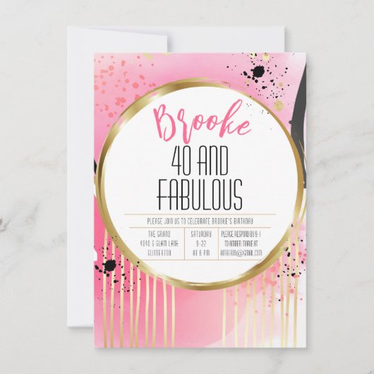 40 en Fabulous Roze Zwart Abstract 40e Verjaardag Kaart (Voorkant)