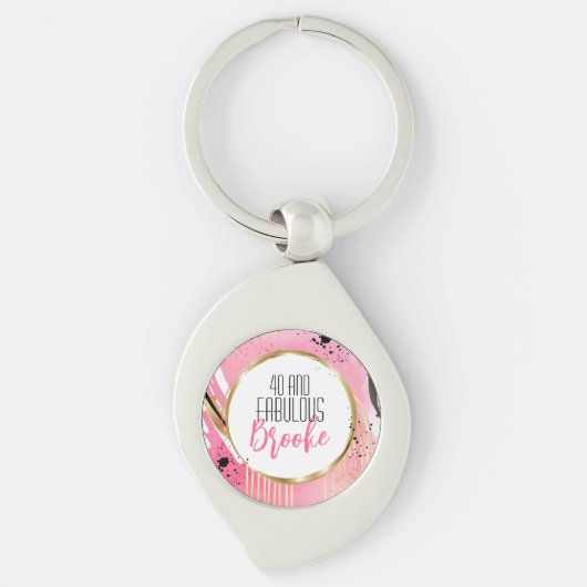 40 en Fabulous Roze Zwart Elegant Sophisticated Sleutelhanger (Voorkant)