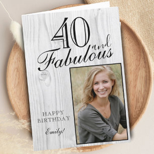 40 en Fabulous Rustic Wood Elegant Birthday Foto Kaart