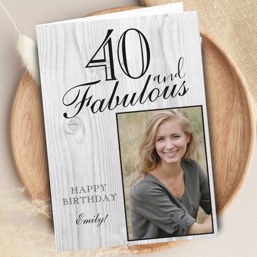 40 en Fabulous Rustic Wood Elegant Birthday Foto Kaart