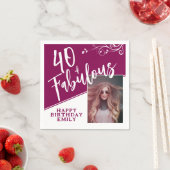 40 en Fabulous Script Photo Magenta 40th Birthday Servet (Insitu)