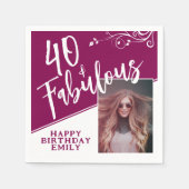 40 en Fabulous Script Photo Magenta 40th Birthday Servet (Voorkant)