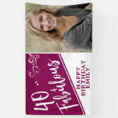 40 en Fabulous Script Photo Magenta 40th Birthday Spandoek (Verticaal)