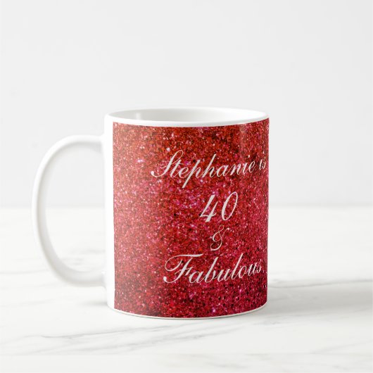 40 En Fabulous Verjaardag Rood Glitter Wit Modern Koffiemok (Links)