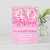 40 en Fabulous Verjaardag Roze Glitter Kaart (Staand voorkant)