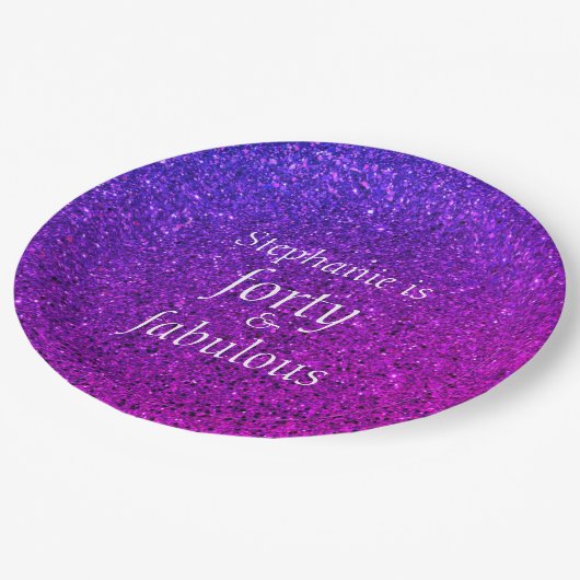 40 En Fabulous Verjaardag Roze Paarse Glitter Cool Papieren Bordje (Gekanteld)