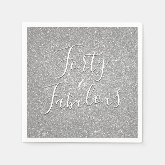 40 en Fabulous Verjaardag Zilveren Glitter Servet (Voorkant)