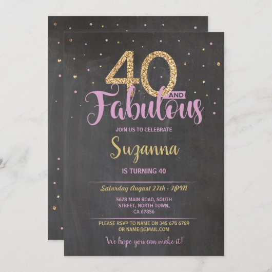 40 en Fabulous Verjaardagsfeest 40e Roze Goud Kaart (Voorkant / Achterkant)