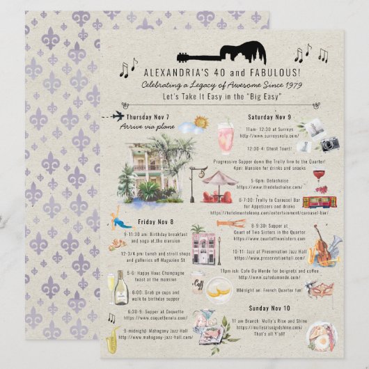 40 en Fabulous | Verjaardagsroute New Orleans Kaart (Voorkant / Achterkant)