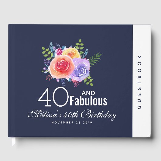 40 en Fabulous - Waterverf Floral Birthday Gastenboek (Voorkant)