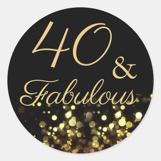 40 en Fabulous Zwart en Gouden Verjaardag Sticker (Voorkant)