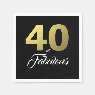 40 en Fabulous Zwart en Gouden Verjaardagsfeestje Servet