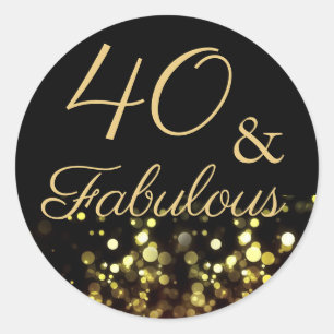 40 en Fabulous Zwart en Gouden Verjaardagssticker Ronde Sticker