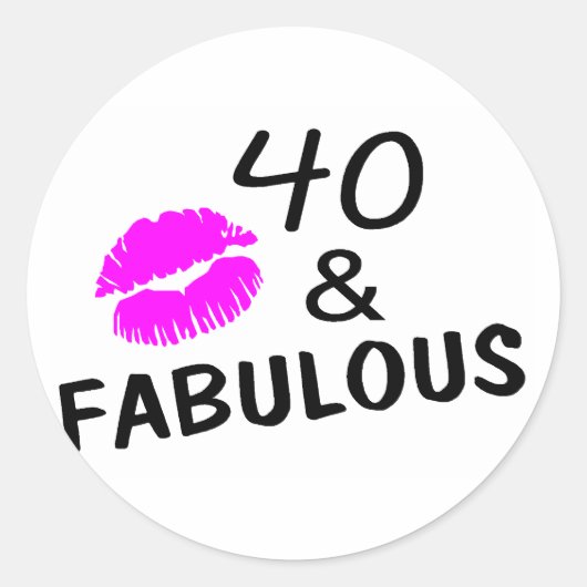 40 en Fabulous (Zwart en Roze) Ronde Sticker (Voorkant)