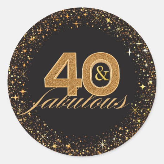 40 en fabulous zwart goud glitters fonkelen ronde sticker (Voorkant)