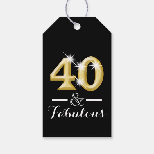 40 en fabulous zwart goud verjaardag cadeaulabel (Voorkant)