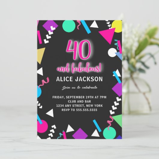 40 en Fabulous Zwarte Retro Verjaardag Kaart (Staand voorkant)
