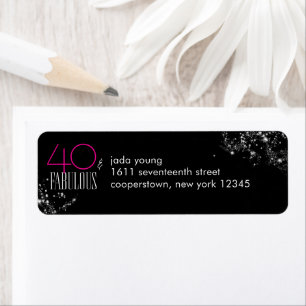 40 en Fabulous Zwarte Roze Glam Glitter Verjaardag Etiket