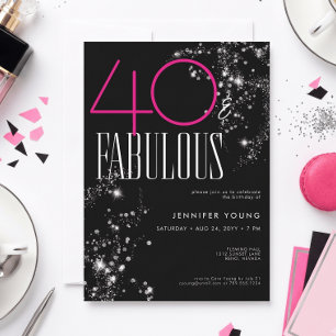 40 en Fabulous Zwarte Roze Glam Glitter Verjaardag Kaart