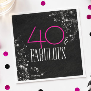 40 en Fabulous Zwarte Roze Glam Glitter Verjaardag Servet
