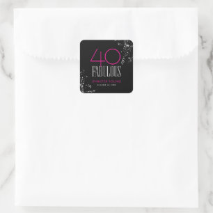 40 en Fabulous Zwarte Roze Glam Glitter Verjaardag Vierkante Sticker