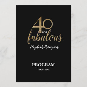 40 en fantastisch 40e verjaardag Gouden Glitter Zw Programmakaart