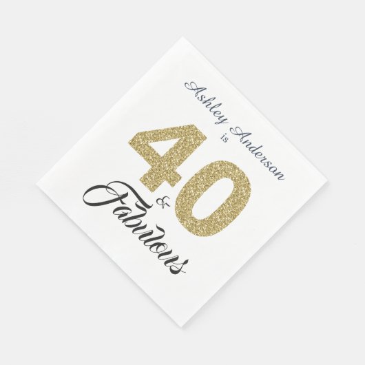 40 en fantastisch gouden glinsterende 40ste verjaa servet (Hoek)