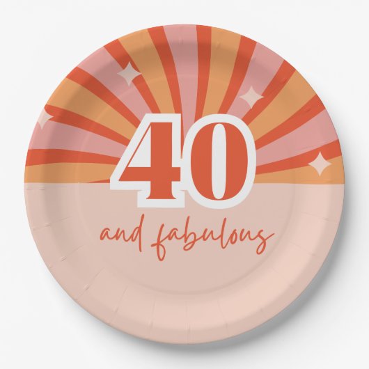"40 en fantastisch", retro heldere perzik papieren bordje (Voorkant)