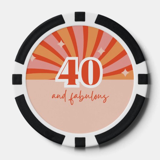 "40 en fantastisch", retro heldere perzik poker chips (Voorkant)