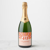 "40 en fantastisch", retro heldere perzik sparkling wijnetiket (Voorkant)
