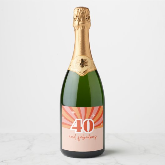 "40 en fantastisch", retro heldere perzik sparkling wijnetiket (Voorkant)