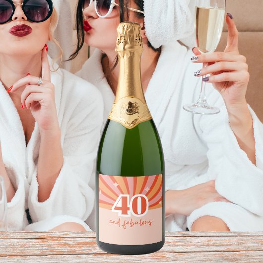 "40 en fantastisch", retro heldere perzik sparkling wijnetiket