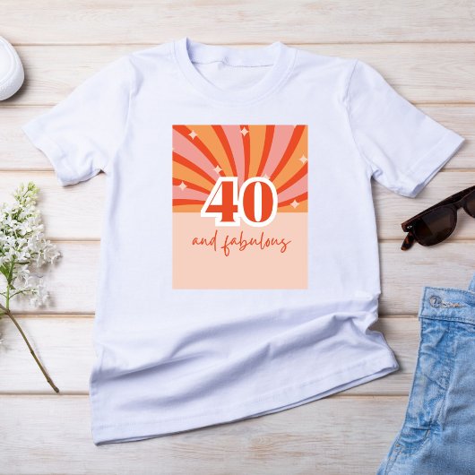 "40 en fantastisch", retro heldere perzik t-shirt