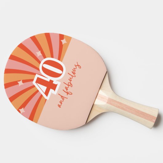 "40 en fantastisch", retro lichte perzik klein tafeltennisbatje (Zijkant)