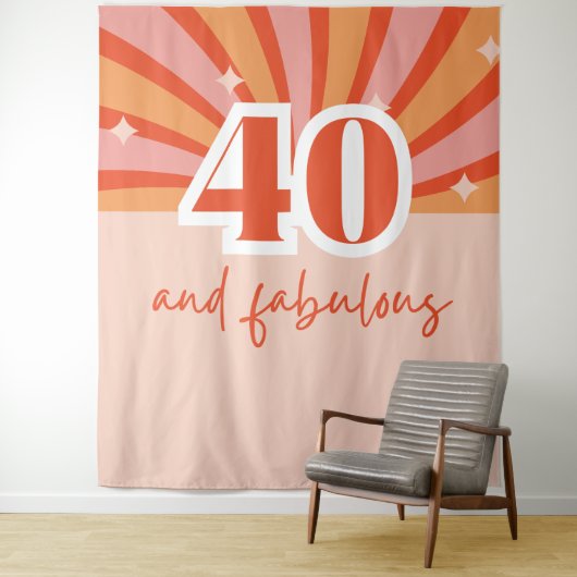 "40 en fantastisch", retro verjaardagsfeestbanner wandkleed (In situ)