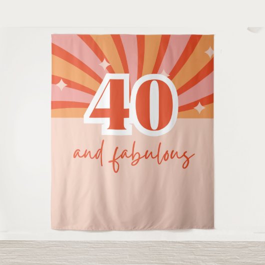 "40 en fantastisch", retro verjaardagsfeestbanner wandkleed (Voorkant)