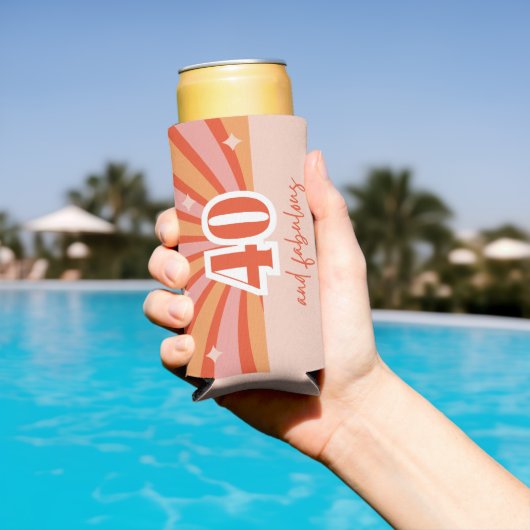 "40 en fantastisch", retro verjaardagsfeestje seltzer blikjeskoeler (Insitu Zwembad)