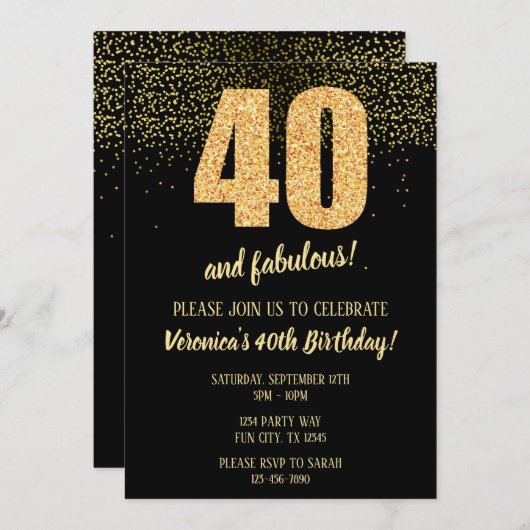 40 en fantastisch zwart en goud 40e kaart (Voorkant / Achterkant)