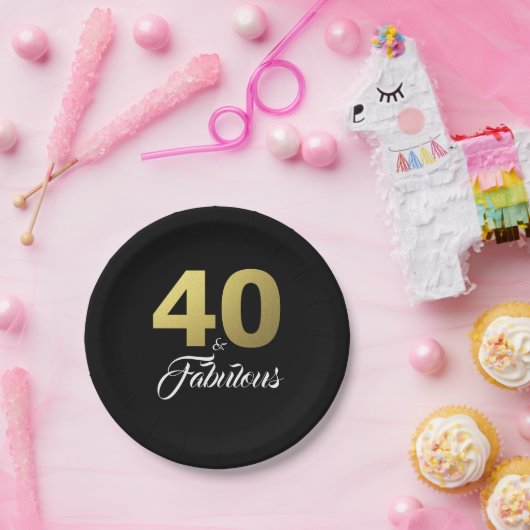 40 en fantastisch zwart en goud verjaardagsfeest papieren bordje (Feest)