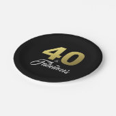 40 en fantastisch zwart en goud verjaardagsfeest papieren bordje (Gekanteld)