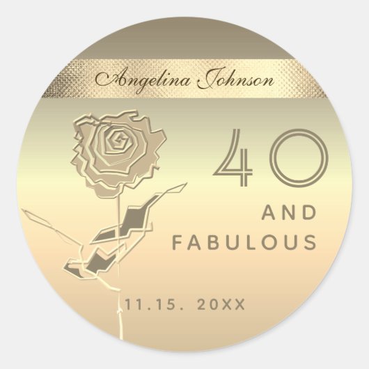 40 en fantastische, elegante gouden Rozen bloem Ronde Sticker (Voorkant)