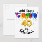 40 en fantastische verjaardagsballonnen uitnodiging briefkaart (Voorkant / Achterkant)